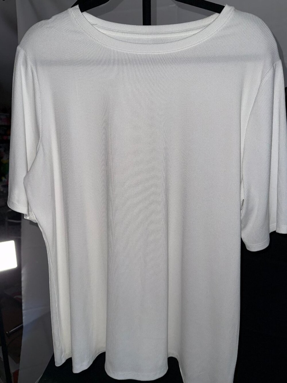 Nine West Soft Spun 1X White Ribbed Short Sleeve Top